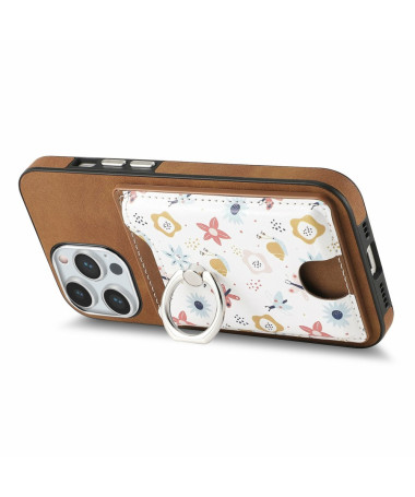 Coque iPhone 16 Pro avec Porte-Cartes Fleuri et Support Anneau Marron - photo 18