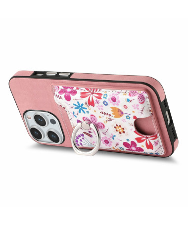 Coque iPhone 16 Pro avec Porte-Cartes Fleuri et Support Anneau Rose - photo 26