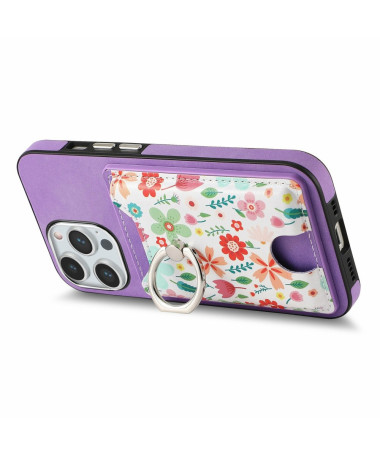 Coque iPhone 16 Pro avec Porte-Cartes Fleuri et Support Anneau Violet - photo 34