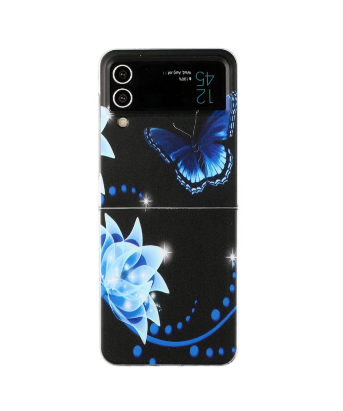 Coque Samsung Galaxy Z Flip 4  Papillon Bleu et Fleurs Éthérées