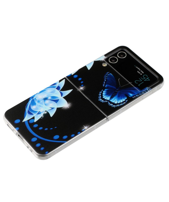 Coque Samsung Galaxy Z Flip 4  Papillon Bleu et Fleurs Éthérées