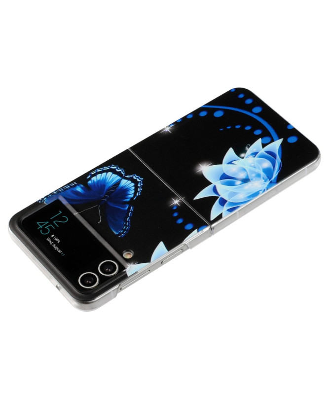 Coque Samsung Galaxy Z Flip 4  Papillon Bleu et Fleurs Éthérées