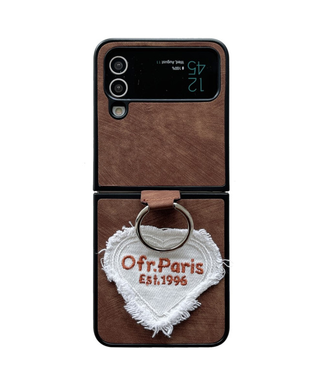 Coque Samsung Galaxy Z Flip 4 avec Broderie Cœur et Support Anneau