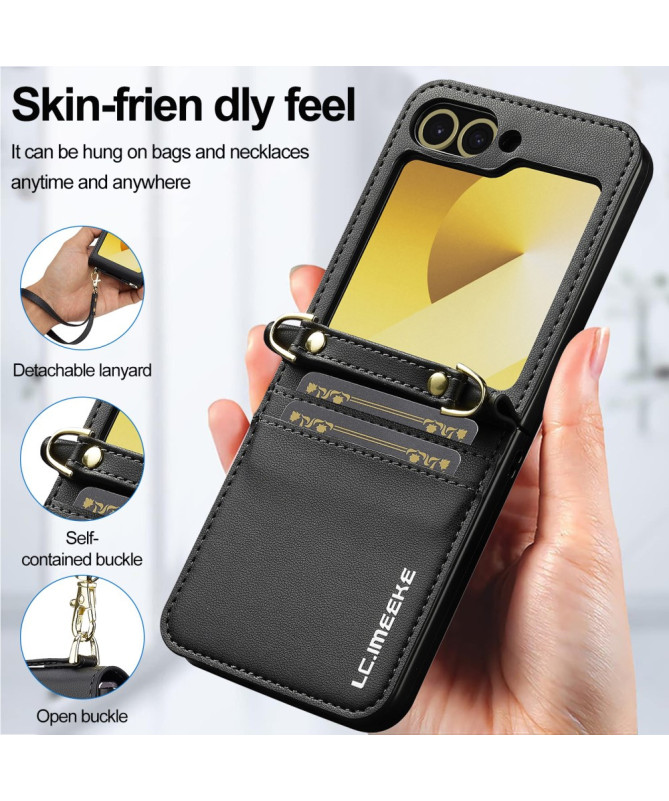 Coque Samsung Galaxy Z Flip 5 LC.IMEEKE avec Lanières et Emplacements pour Cartes