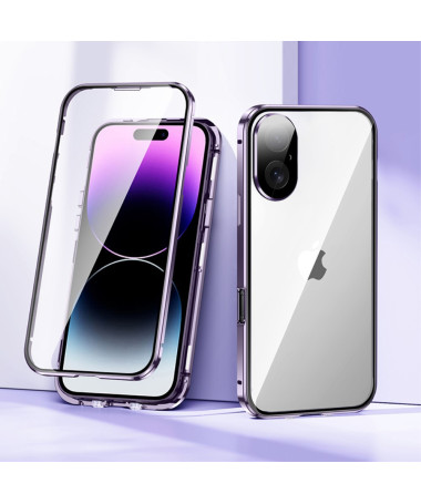 Coque iPhone 16 Plus Avant et Arrière en Verre Trempé et Métal Violet - photo 7