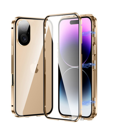Coque iPhone 16 Plus Avant et Arrière en Verre Trempé et Métal Or - photo 9