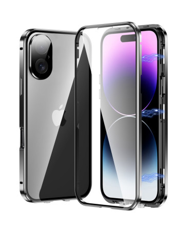 Coque iPhone 16 Plus Avant et Arrière en Verre Trempé et Métal Noir - photo 11
