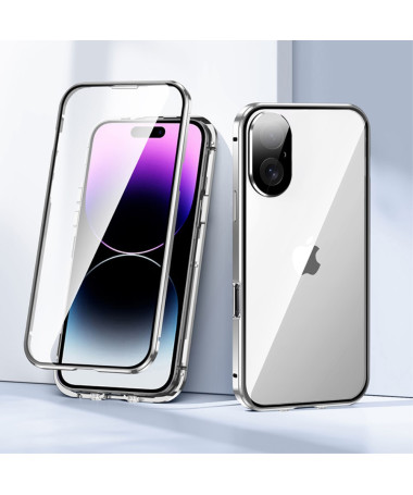 Coque iPhone 16 Plus Avant et Arrière en Verre Trempé et Métal Argent - photo 13