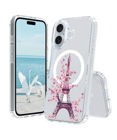 Coque iPhone 16 Plus Tour Eiffel Fleurie Compatible MagSafe