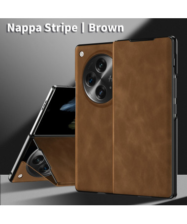 Coque OnePlus Open Rabat Simili Cuir Marron - photo 11