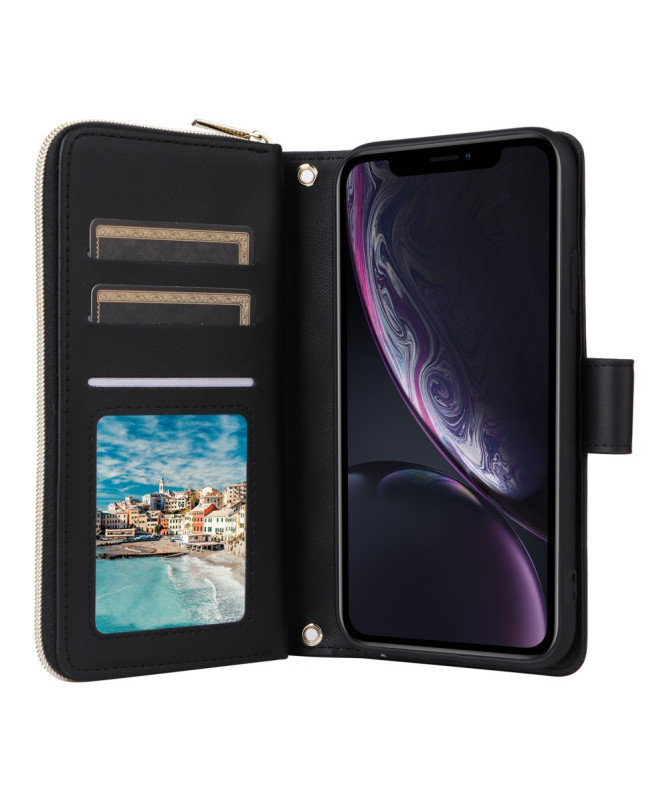 LuxBag - Étui iPhone XR à Bandoulière avec Portefeuille Zippé
