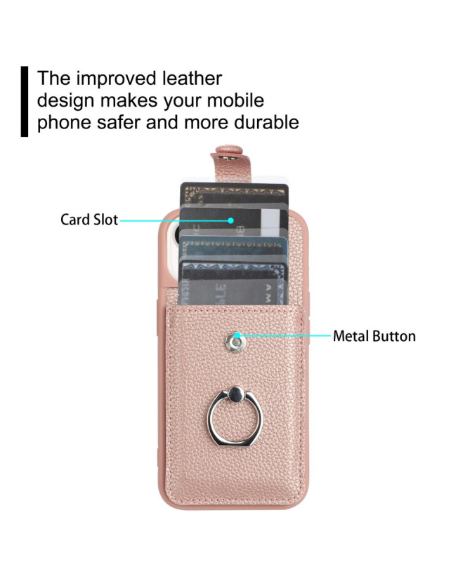 Litchino - Coque iPhone 14 Plus avec Porte-Cartes et Anneau Rotatif