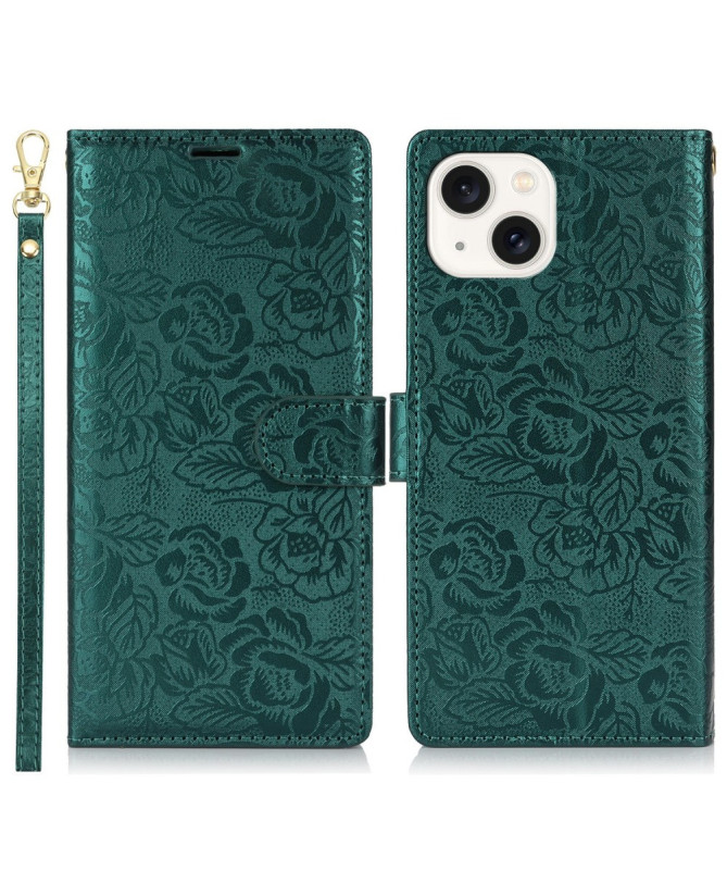 Floryssa - Housse iPhone 14 Plus avec Dragonne et Motif Floral