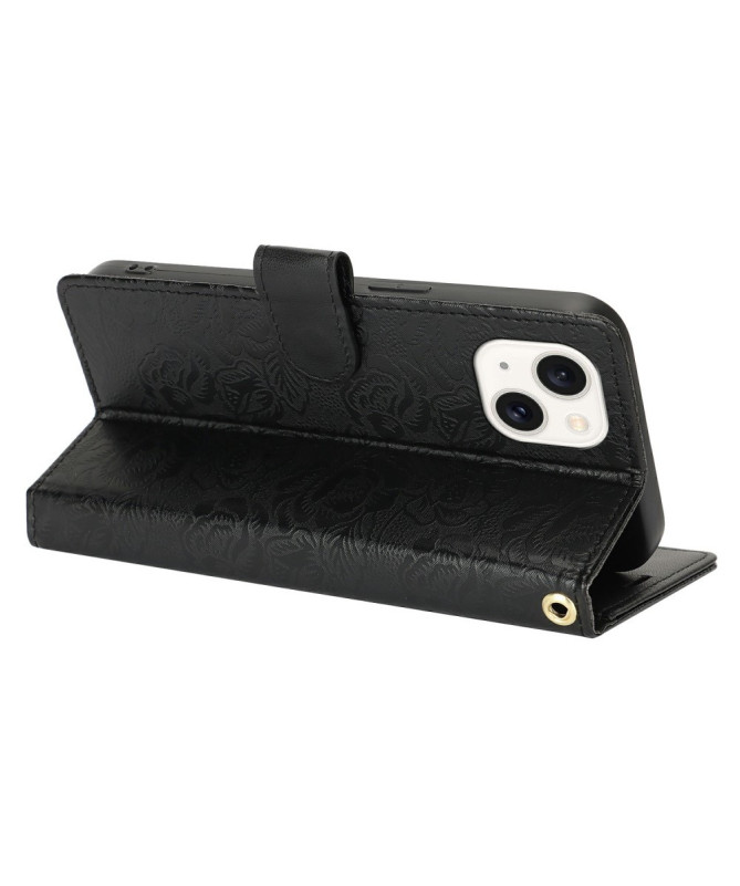 Floryssa - Housse iPhone 14 Plus avec Dragonne et Motif Floral