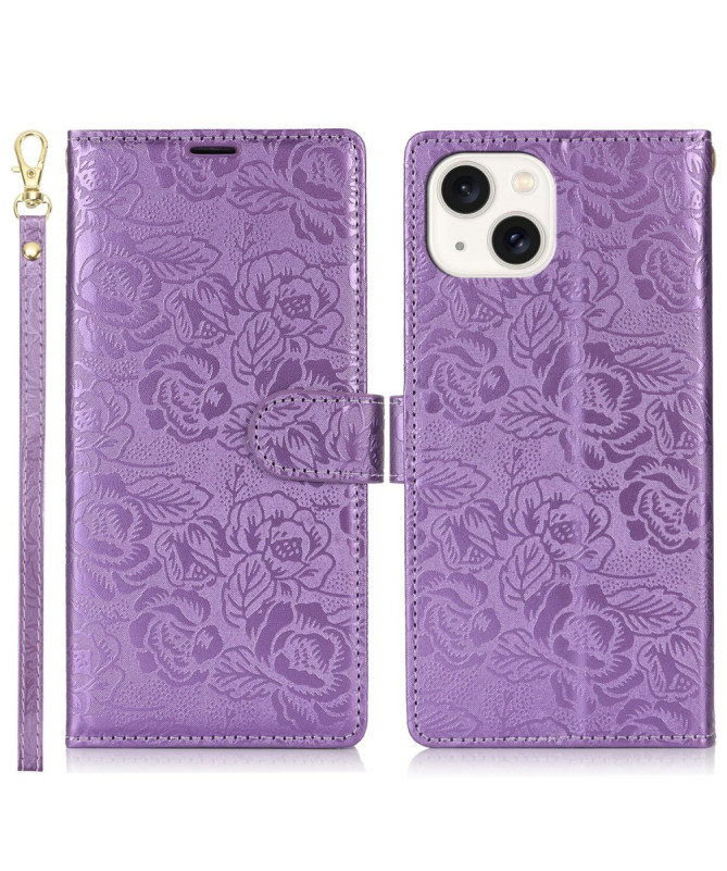 Floryssa - Housse iPhone 14 Plus avec Dragonne et Motif Floral