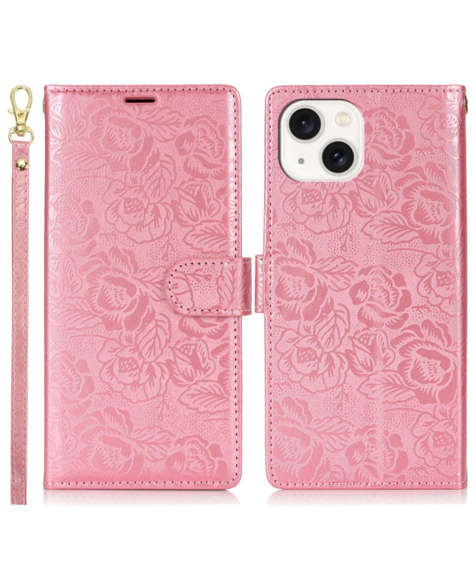 Floryssa - Housse iPhone 14 Plus avec Dragonne et Motif Floral