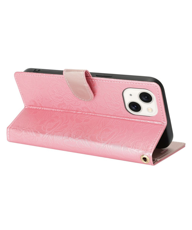 Floryssa - Housse iPhone 14 Plus avec Dragonne et Motif Floral