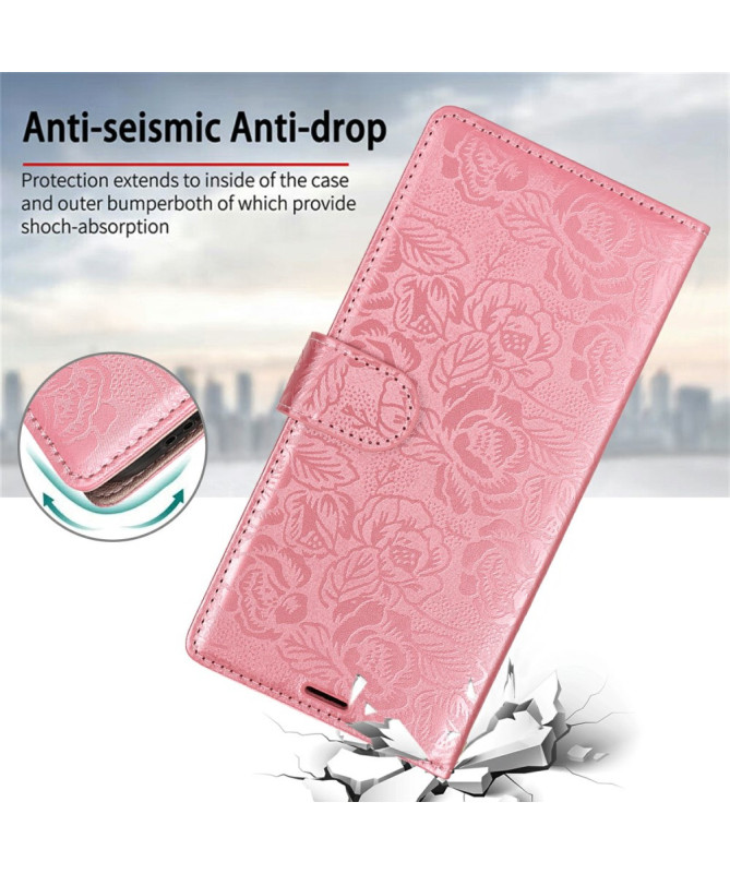 Floryssa - Housse iPhone 14 Plus avec Dragonne et Motif Floral