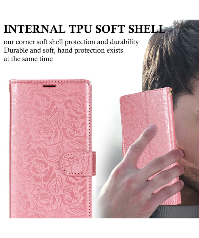 Floryssa - Housse iPhone 14 Plus avec Dragonne et Motif Floral