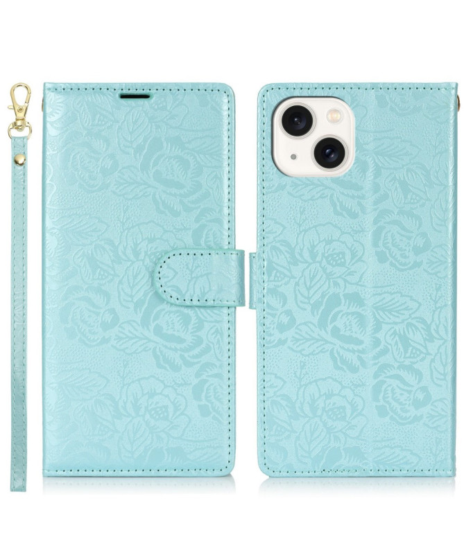 Floryssa - Housse iPhone 14 Plus avec Dragonne et Motif Floral