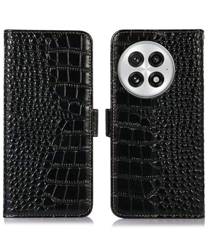 Eleganza - Housse OnePlus 13 en Cuir Véritable Texture Crocodile