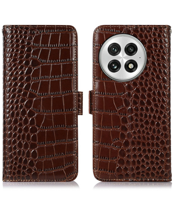 Eleganza - Housse OnePlus 13 en Cuir Véritable Texture Crocodile