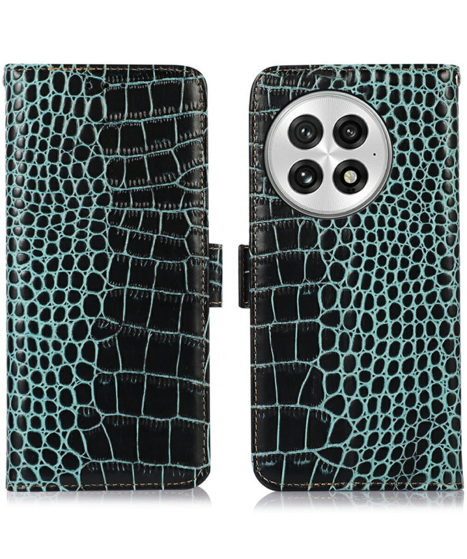 Eleganza - Housse OnePlus 13 en Cuir Véritable Texture Crocodile