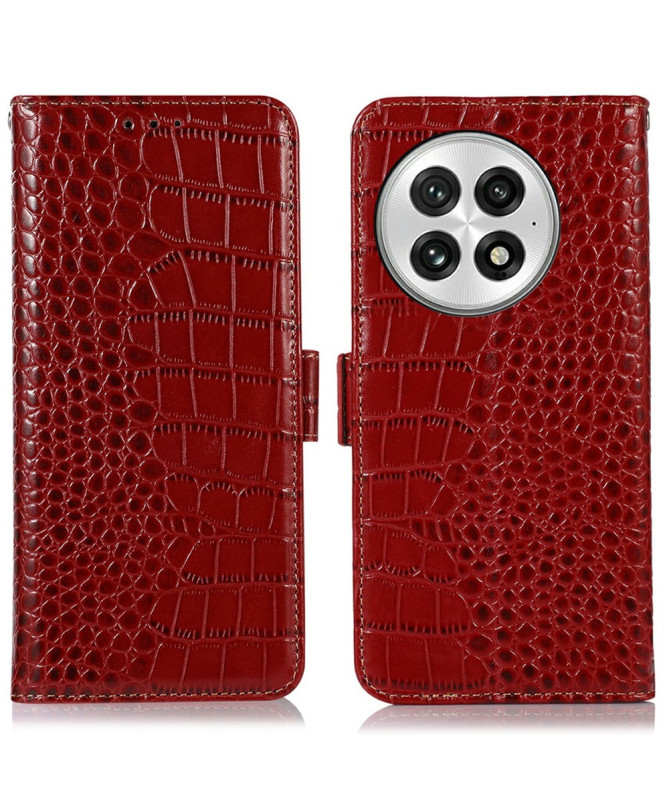 Eleganza - Housse OnePlus 13 en Cuir Véritable Texture Crocodile