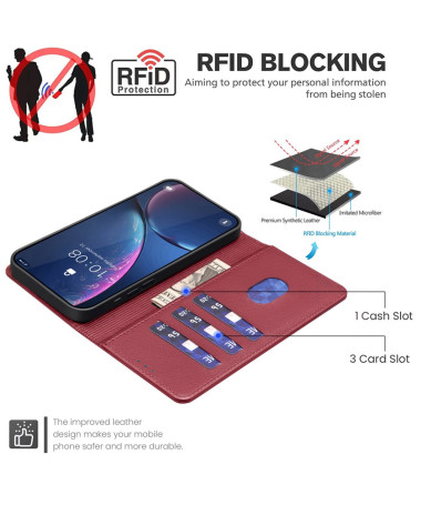 BF32 - Housse OnePlus 13 Porte-Cartes en Simili Cuir Vin Rouge - photo 8