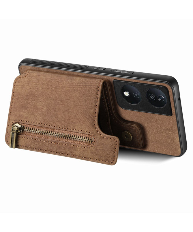 Retro Zip - Coque Honor 90 Smart avec Porte-Cartes et Fermeture Éclair