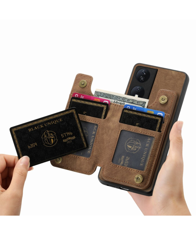 Retro Zip - Coque Honor 90 Smart avec Porte-Cartes et Fermeture Éclair