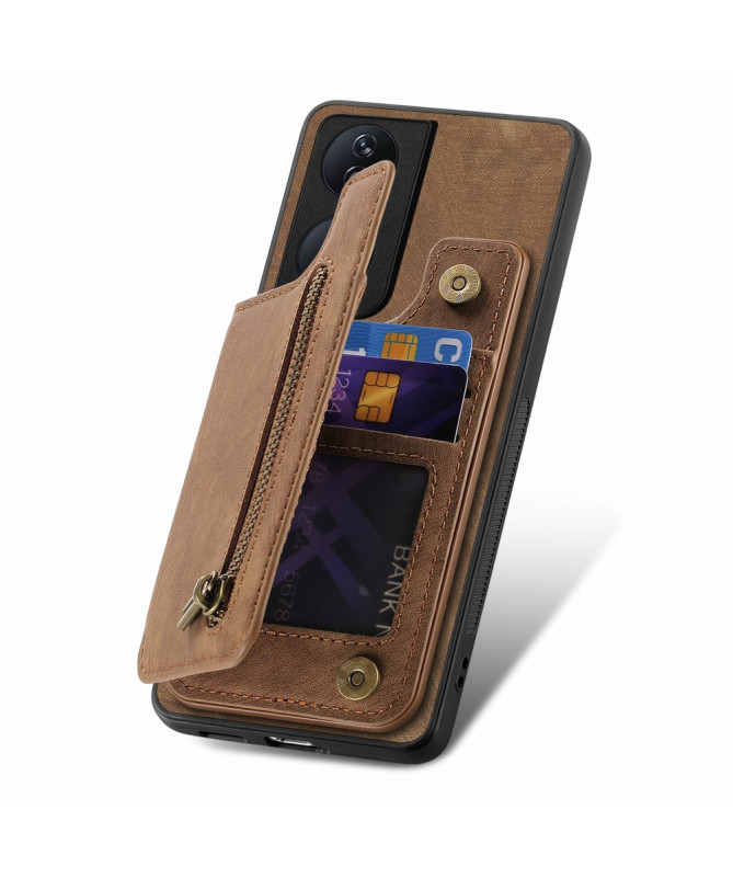 Retro Zip - Coque Honor 90 Smart avec Porte-Cartes et Fermeture Éclair