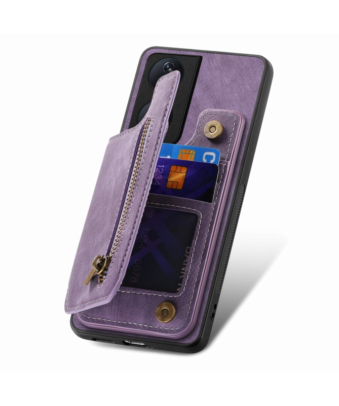 Retro Zip - Coque Honor 90 Smart avec Porte-Cartes et Fermeture Éclair