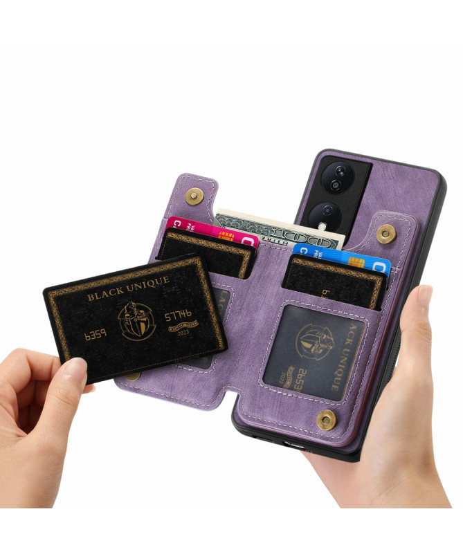 Retro Zip - Coque Honor 90 Smart avec Porte-Cartes et Fermeture Éclair