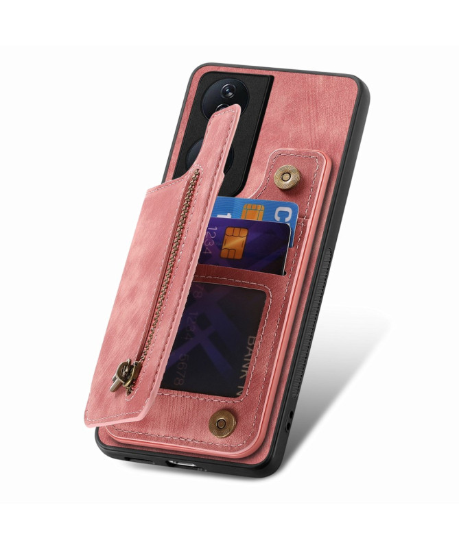 Retro Zip - Coque Honor 90 Smart avec Porte-Cartes et Fermeture Éclair