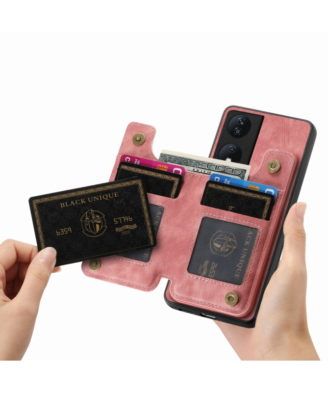 Retro Zip - Coque Honor 90 Smart avec Porte-Cartes et Fermeture Éclair