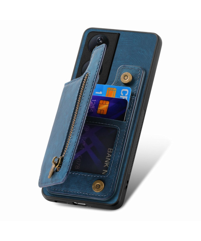 Retro Zip - Coque Honor 90 Smart avec Porte-Cartes et Fermeture Éclair