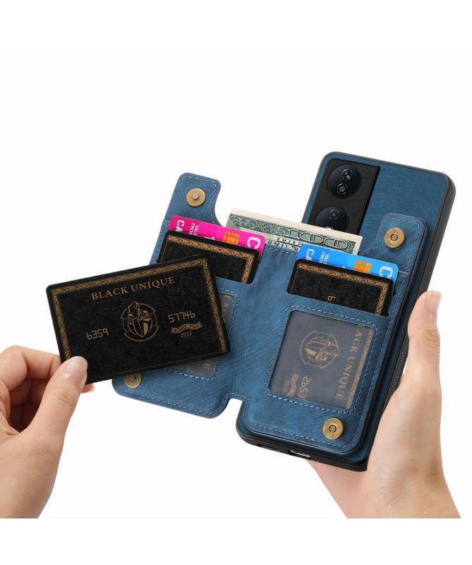 Retro Zip - Coque Honor 90 Smart avec Porte-Cartes et Fermeture Éclair