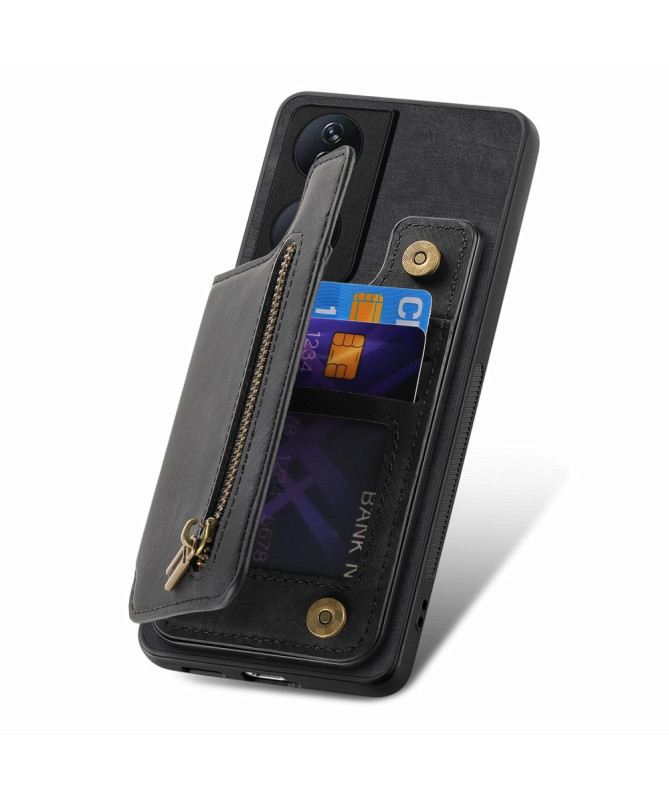 Retro Zip - Coque Honor 90 Smart avec Porte-Cartes et Fermeture Éclair
