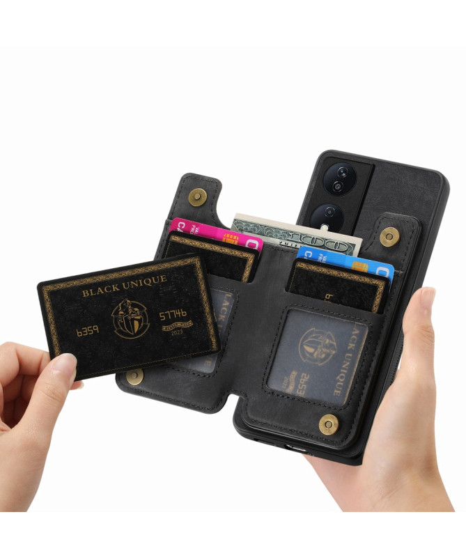 Retro Zip - Coque Honor 90 Smart avec Porte-Cartes et Fermeture Éclair