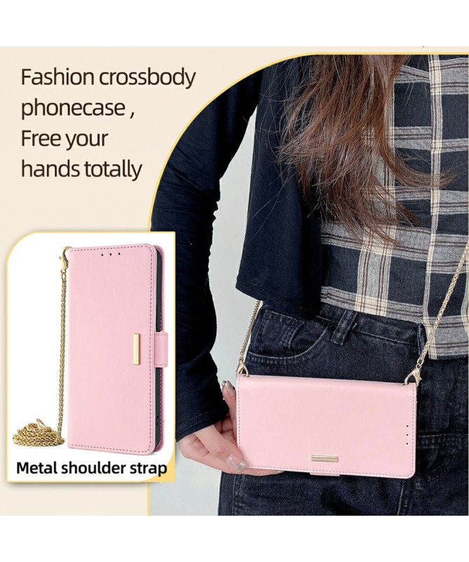 CHLOEY - Housse Moto G85 5G simili cuir avec chaîne dorée