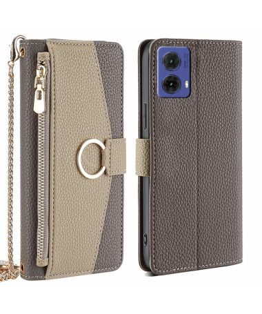 Housse Moto G85 5G luxury portefeuille avec chaîne