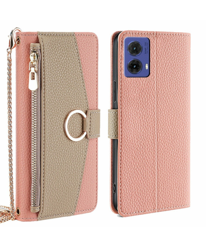 Housse Moto G85 5G luxury portefeuille avec chaîne