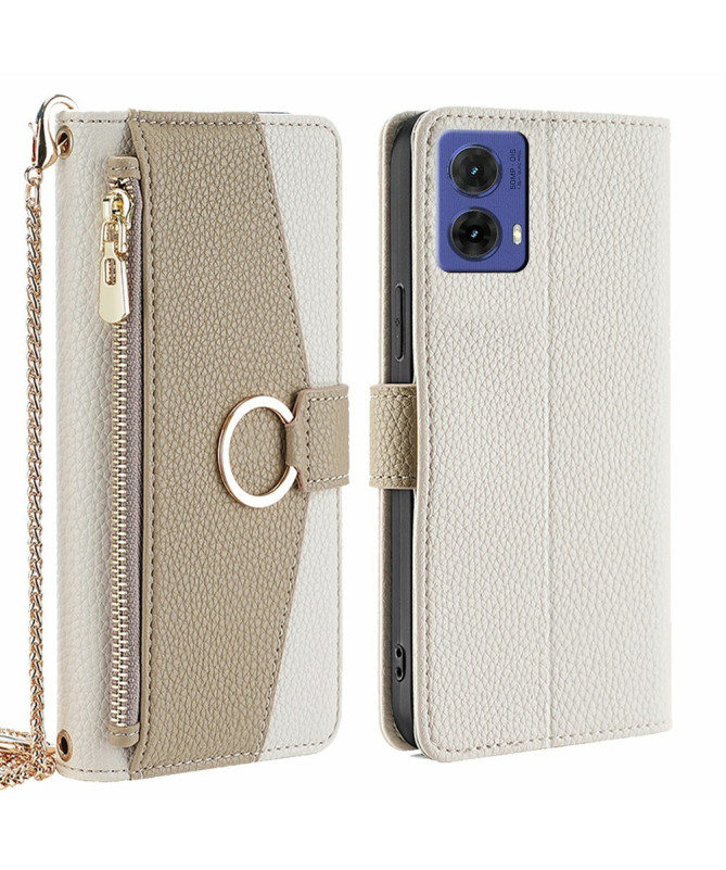 Housse Moto G85 5G luxury portefeuille avec chaîne