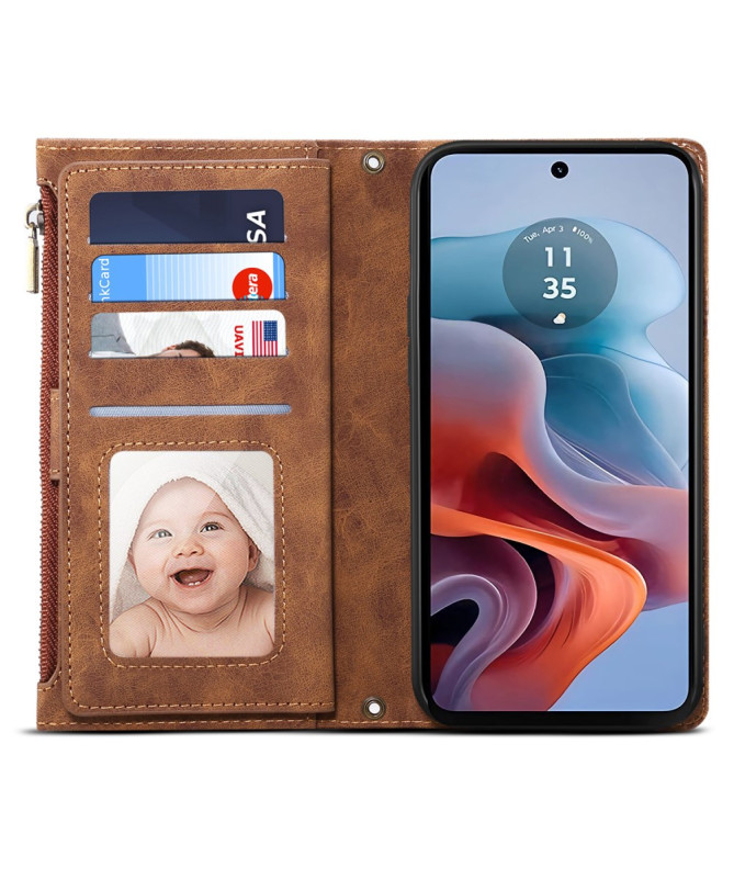 Irène - Housse Moto G85 5G Portefeuille à Lanière