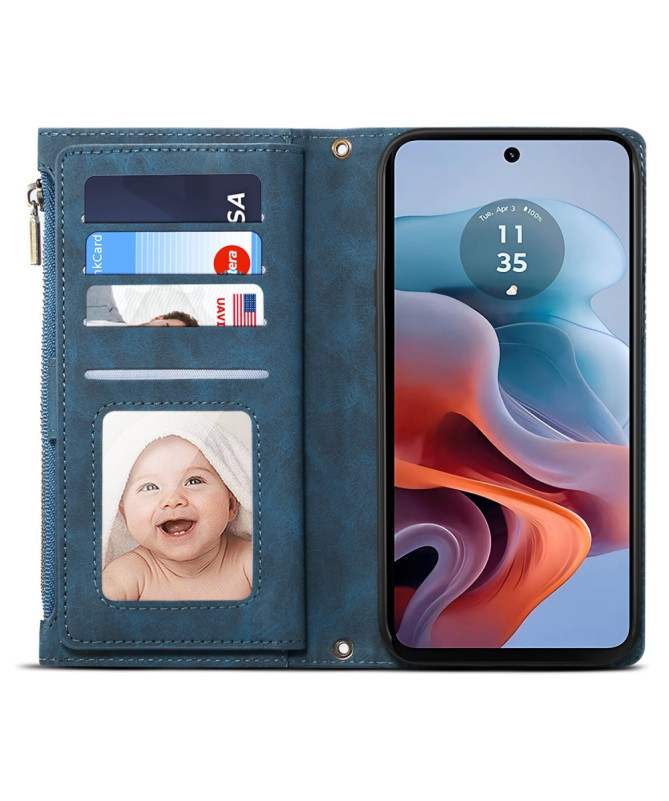 Irène - Housse Moto G85 5G Portefeuille à Lanière