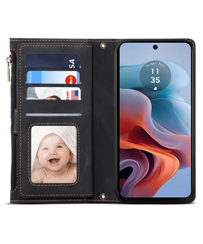 Irène - Housse Moto G85 5G Portefeuille à Lanière