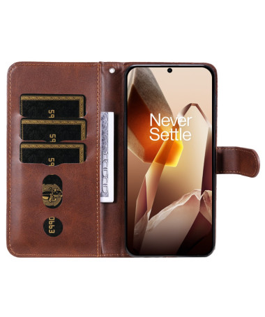 Housse OnePlus 13 Zipper Pocket effet cuir Marron - photo 12