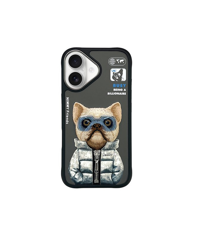 Coque iPhone 16 Plus Bouledogue Billionaire Brodé