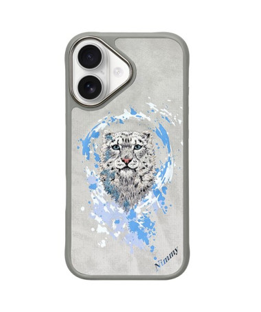 Coque iPhone 16 Plus Léopard des Neiges Brodé